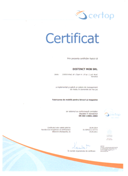 Certificat 9.6 ISO14001