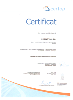 Certificat 9.7 OHSAS18001